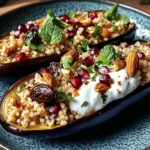 Auberginen mit Dattel-Mandel-Couscous und Minze