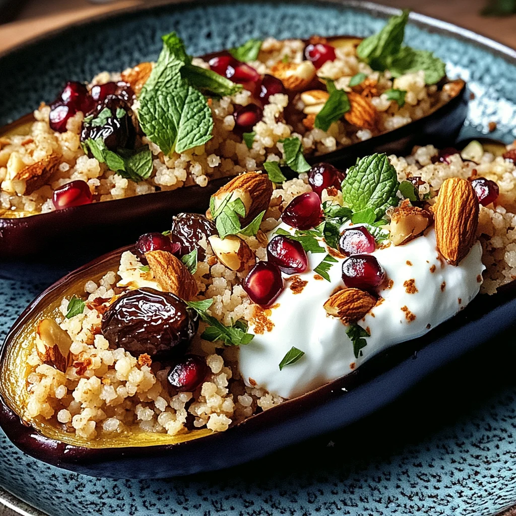 Auberginen mit Dattel-Mandel-Couscous und Minze