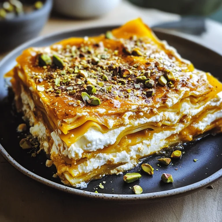 Cremige Kürbislasagne mit Ricotta und Pistazien