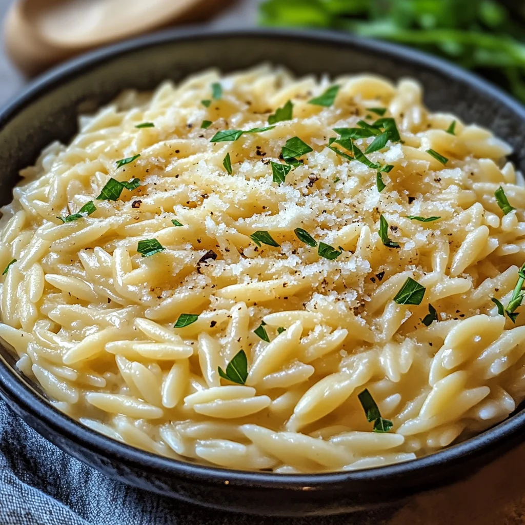Cremige Orzo-Nudeln mit Knoblauch und Parmesan