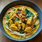 Cremiges thailändisches Kurkuma Hähnchen mit Nudeln