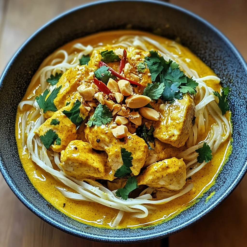 Cremiges thailändisches Kurkuma Hähnchen mit Nudeln