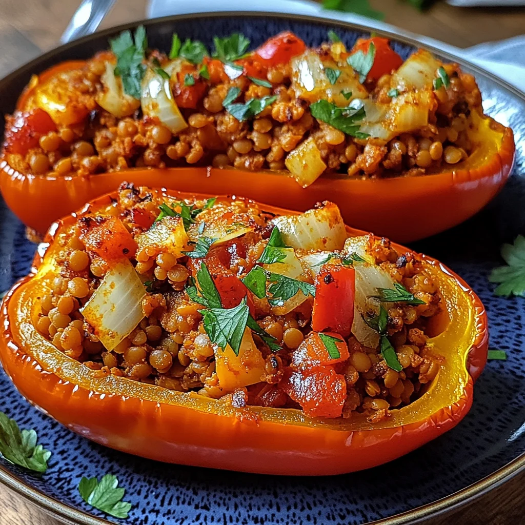 Gefüllte Spitzpaprika mit roten Linsen