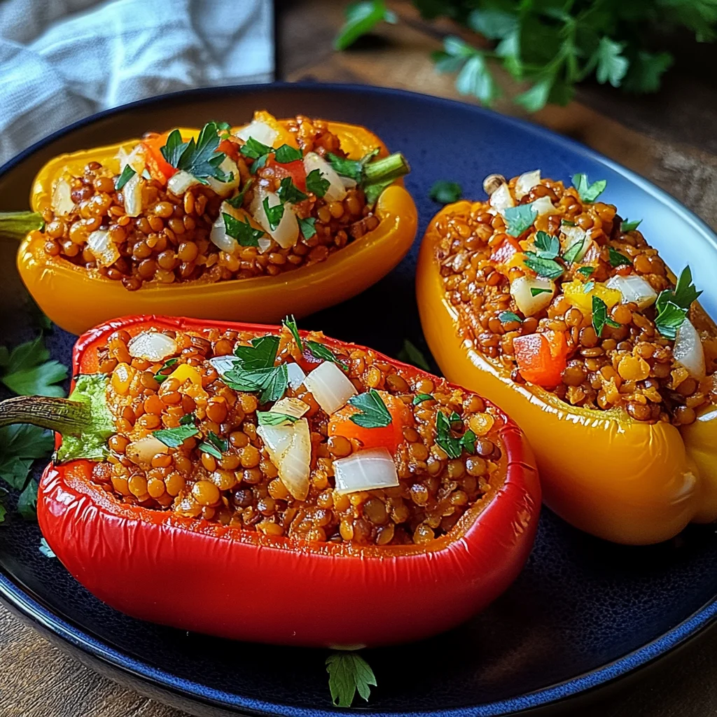 Gefüllte Spitzpaprika mit roten Linsen