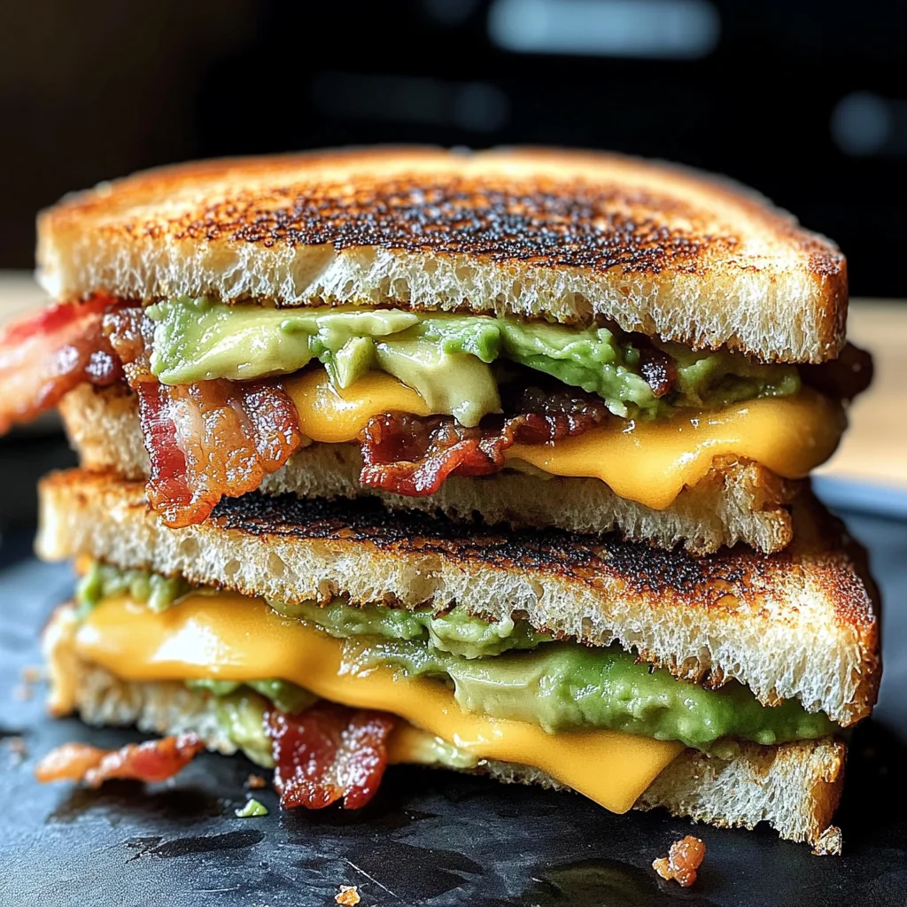 Gegrilltes Sandwich mit Avocado, Speck und Käse