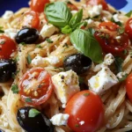 Griechische Reisnudeln mit Tomaten, Feta und Oliven