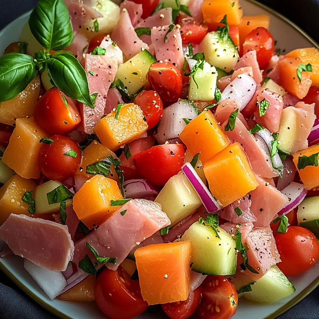 Melonensalat mit Putenschinken und Tomaten