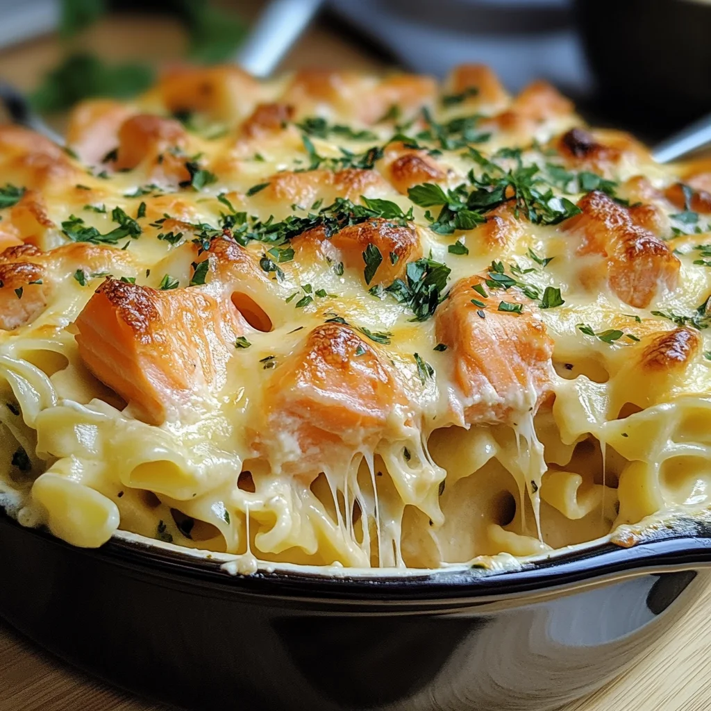 Nudelauflauf mit Lachs und Sahne