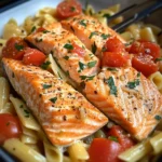 Ofen-Lachs-Pasta mit Tomaten