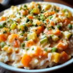 Reis mit Gemüse-Frischkäse-Sauce