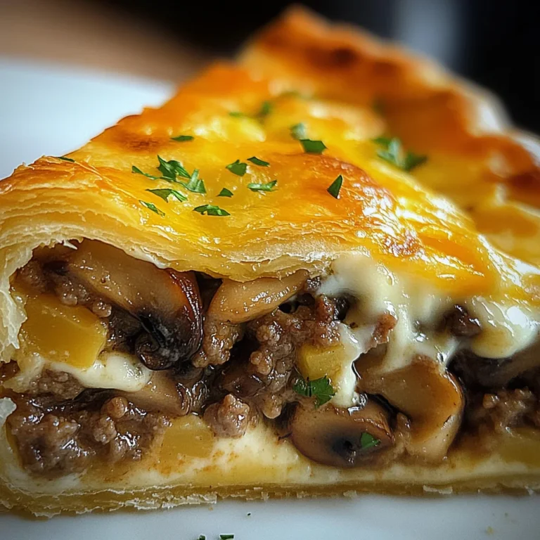 Torte mit Pilzen, Hackfleisch und Käse