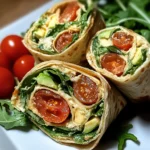 Vegetarische Wrap-Röllchen mit Rucola und Tomaten