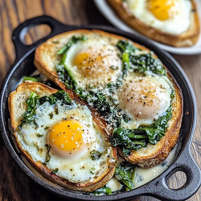 Gebackene Eier mit cremigem Grüngemüse und Knoblauchbutter-Toast