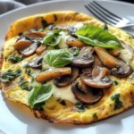 Nahrhaftes Omelett mit Pilzen und Basilikum