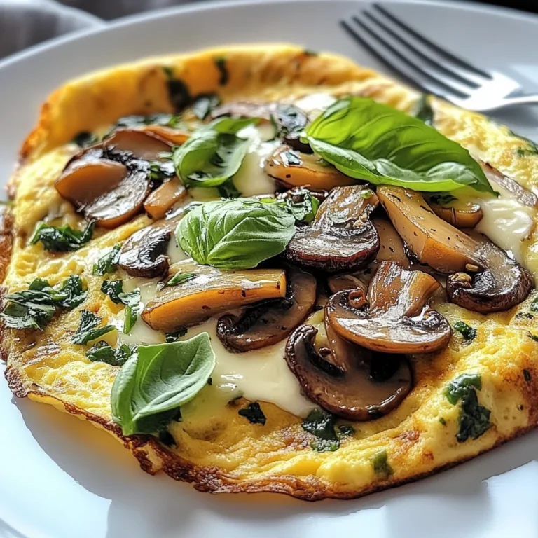 Nahrhaftes Omelett mit Pilzen und Basilikum