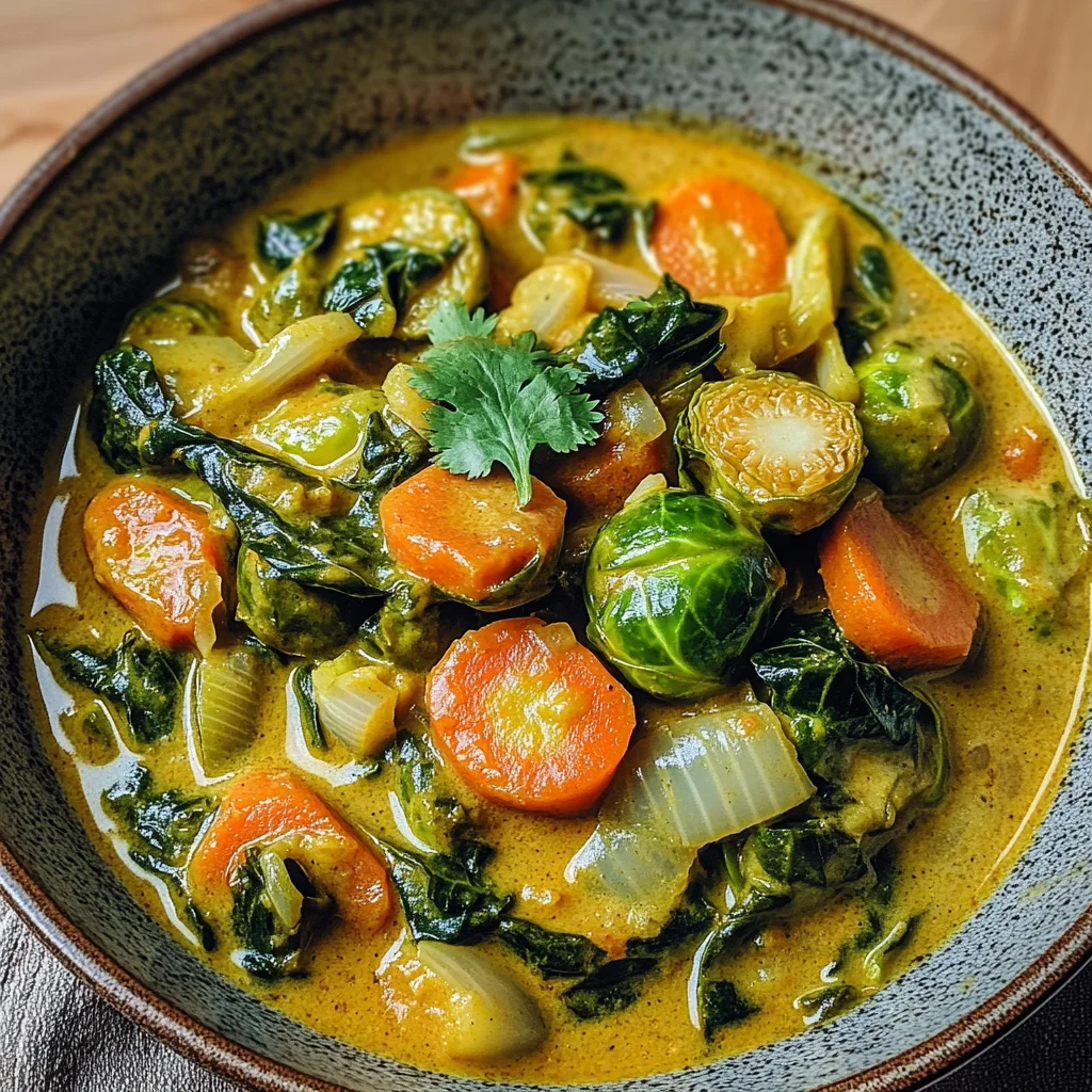 Rosenkohl-Curry mit Spinat, Möhren und Lauch