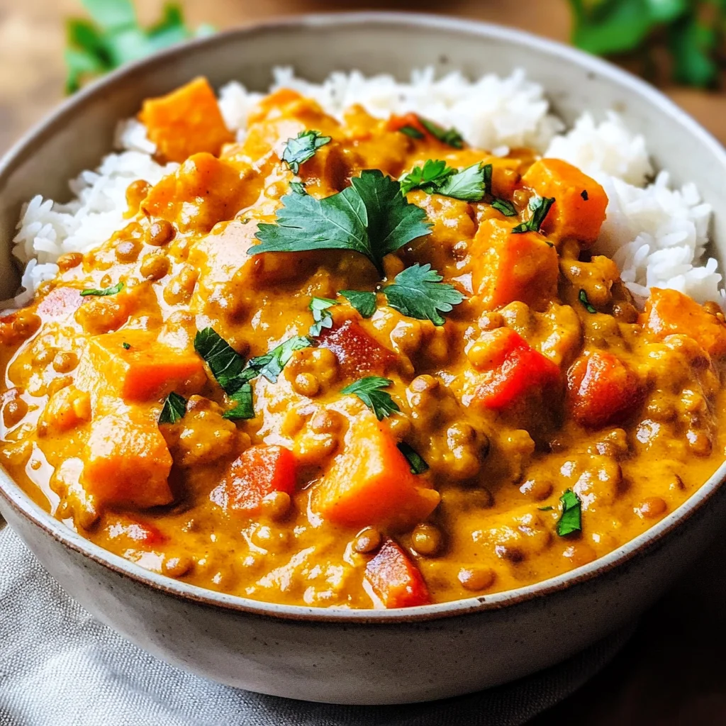 Süßkartoffel-Linsen-Curry mit Kokosmilch