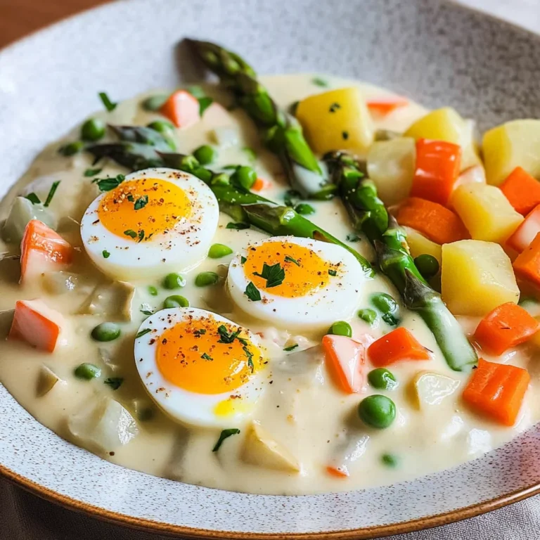 Eierfrikassee mit Kartoffeln und Gemüse