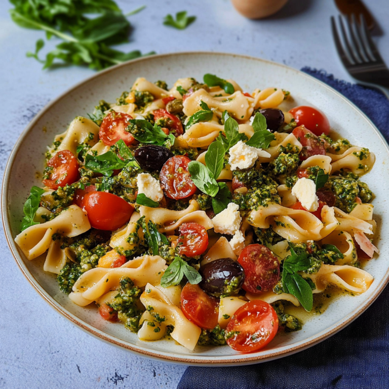 Unwiderstehlicher Mediterraner Nudelsalat mit Pesto