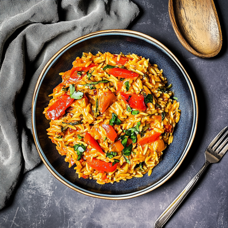 Unvergessliche Orzo Pfanne mit Paprikahähnchen Rezept