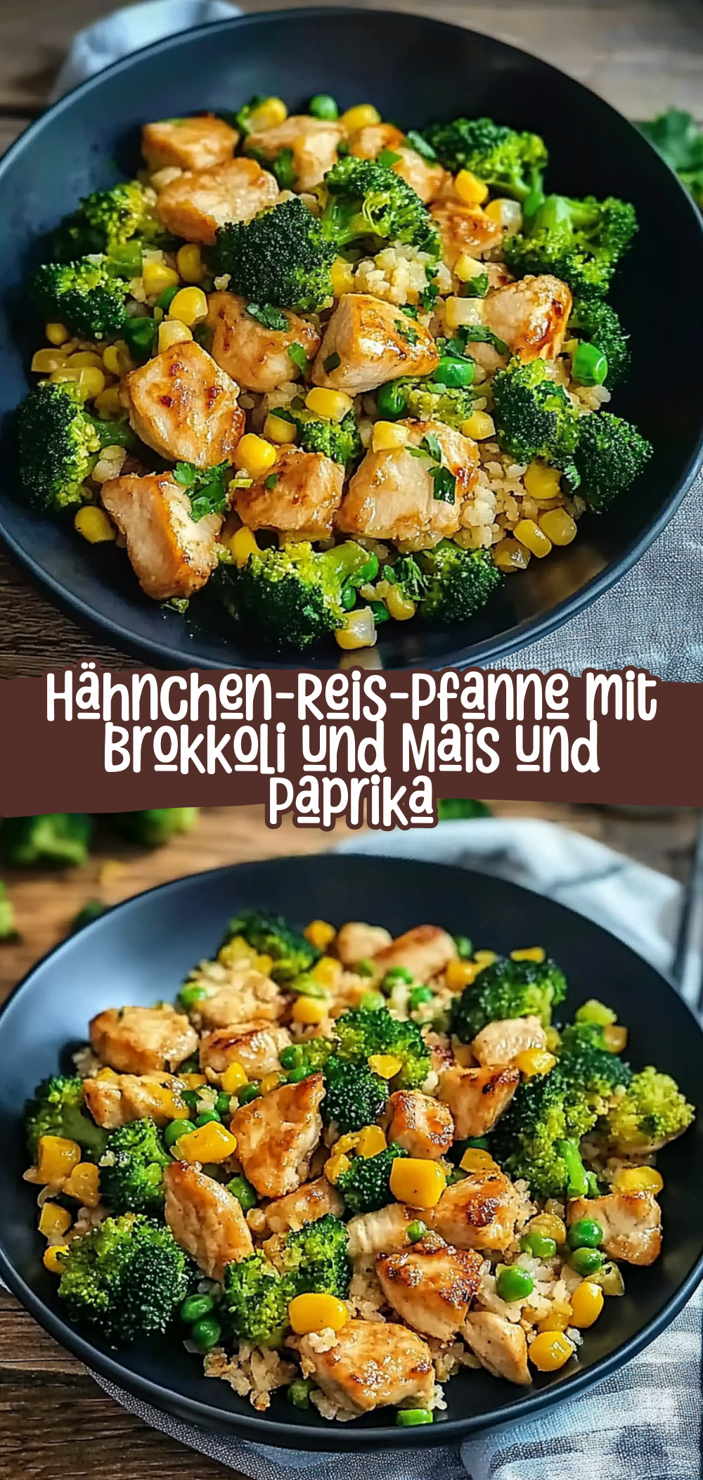 Hähnchen-Reis-Pfanne mit Brokkoli und Mais