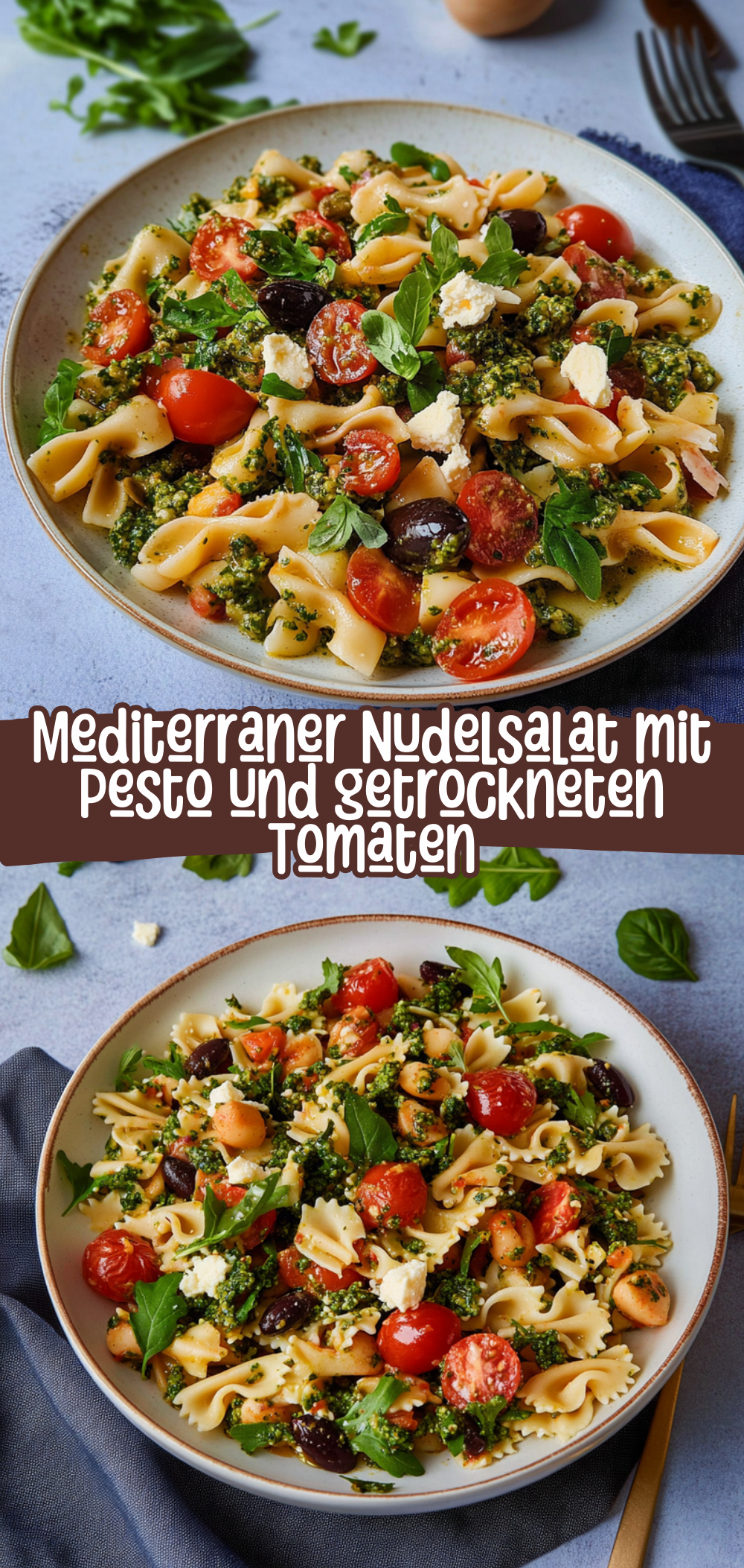Mediterraner Nudelsalat mit Pesto